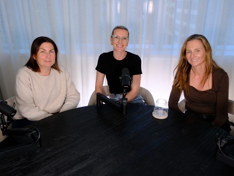 Tash Miller with Emma and Susan from Set for School at the podcast table